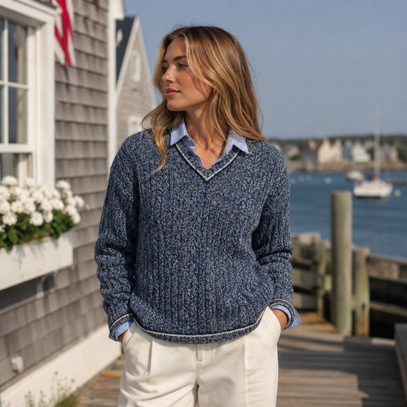Maurices Other - Vintage Shetland Wool Sweater Womens S Blue Marbled‎ Cable Knit Preppy Coastal